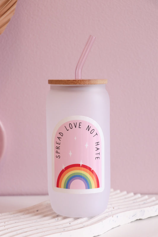 Spread Love, Not Hate Glass with Bamboo Lid + Straw