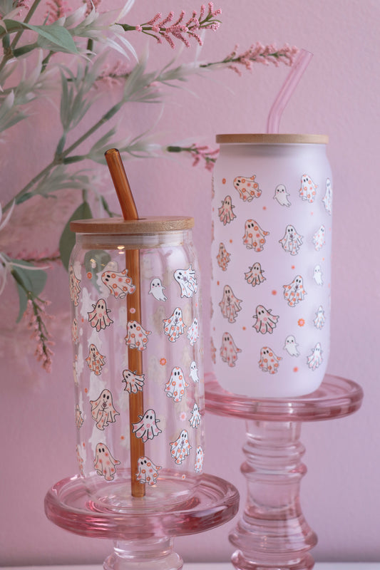Groovy Ghost Glass with Bamboo Lid and Straw