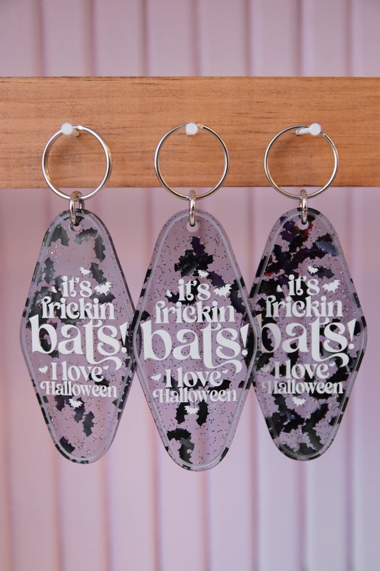 Its Frickin Bats Halloween Retro Motel Keychain