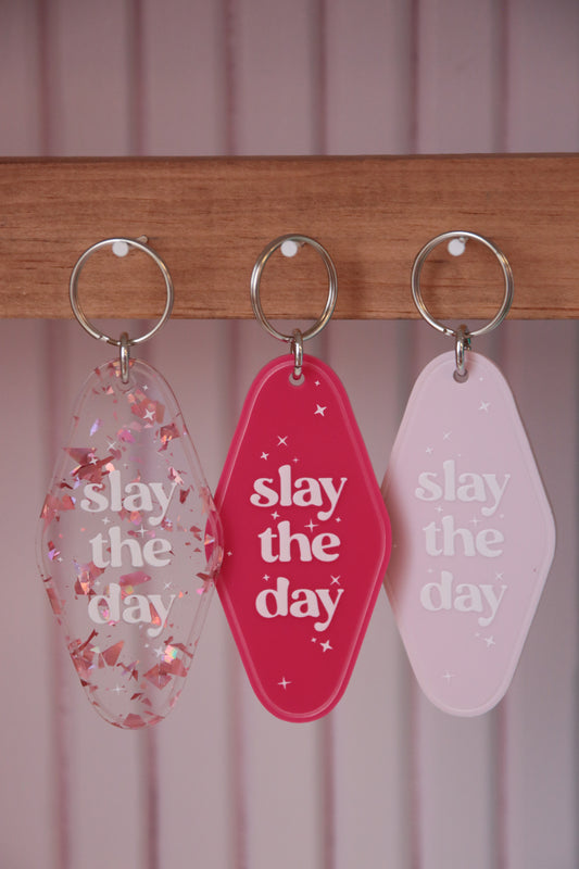 Slay The Day Motel Keychain