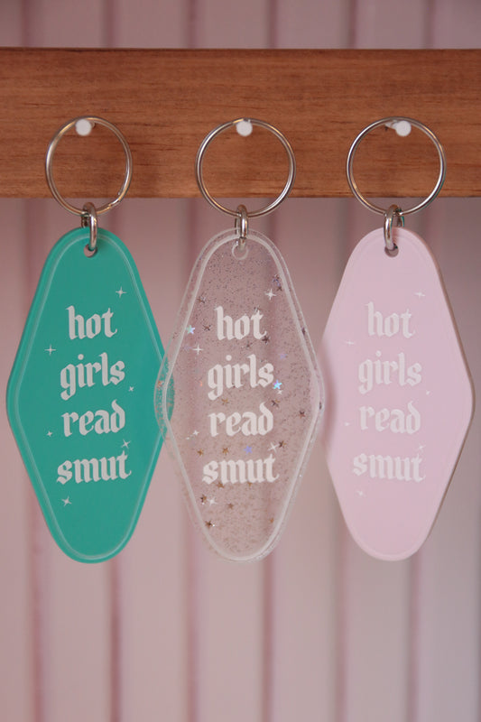 Hot Girls Read Smut Retro Motel Keychain