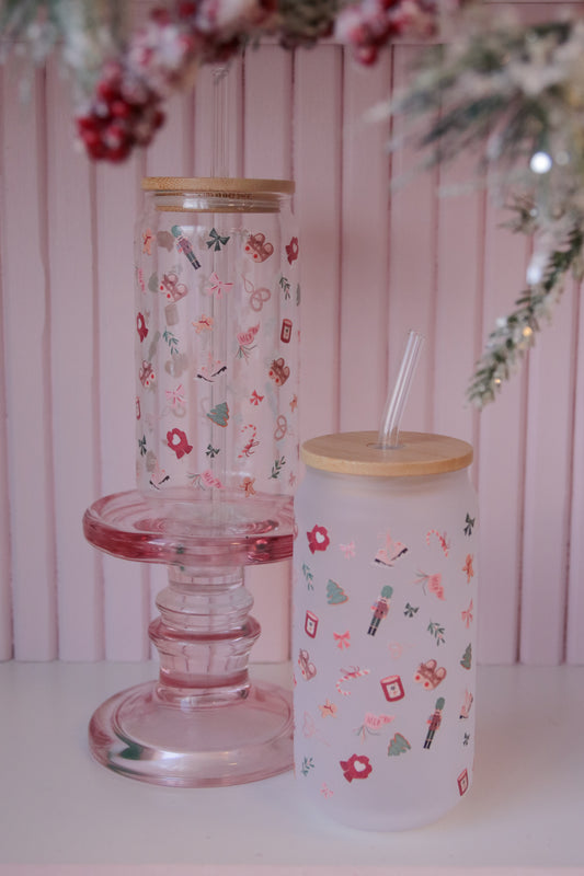 Winter Wonderland Glass with Bamboo Lid and Straw