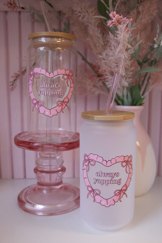 Always Yapping Glass with Bamboo Lid and Straw