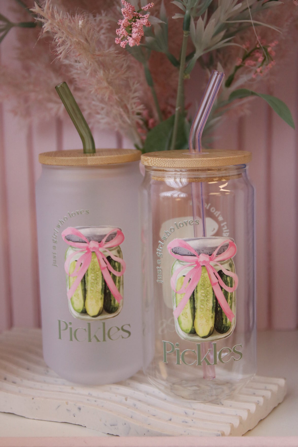 Just A Girl Who Loves Pickles Glass with Bamboo Lid and Straw