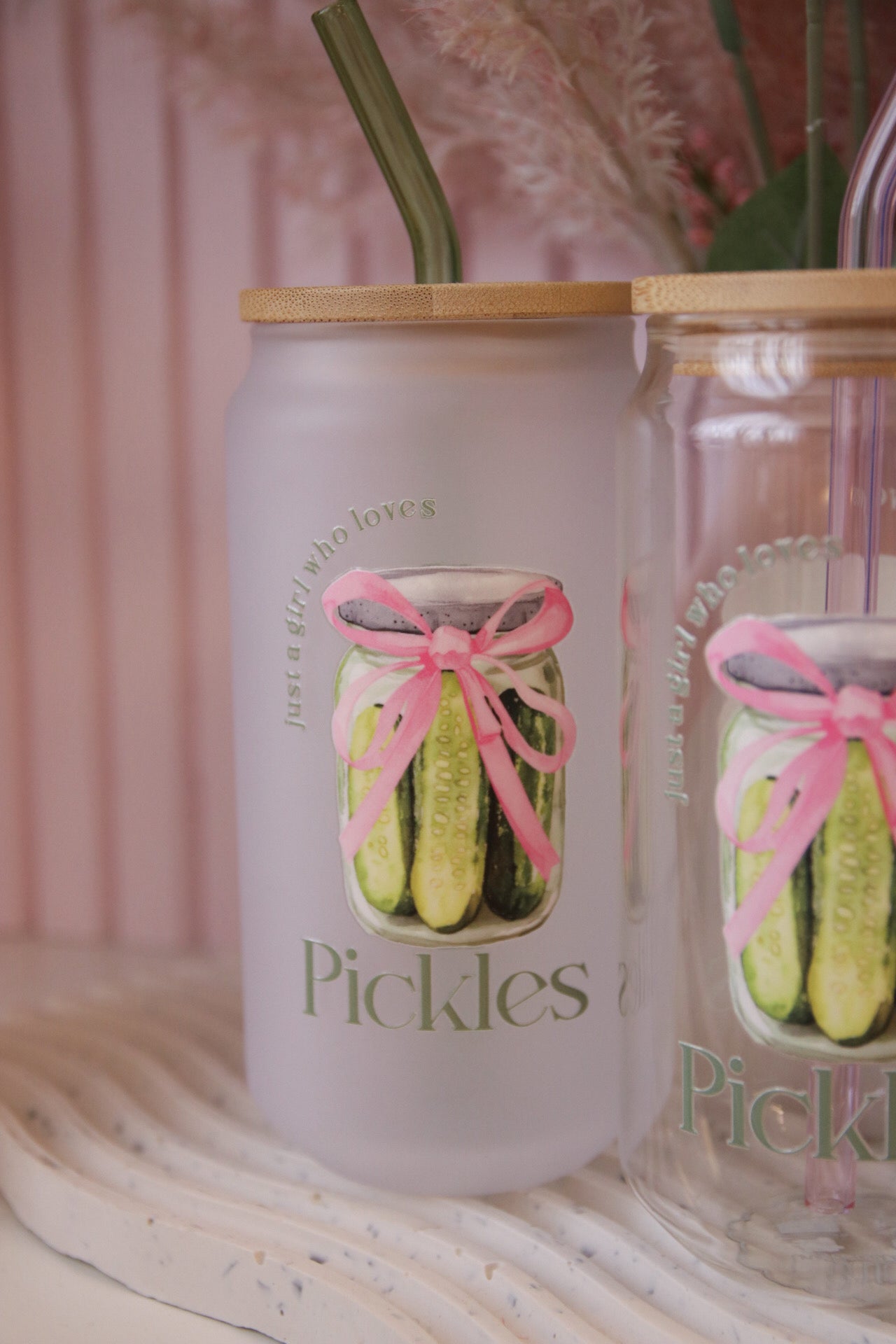 Just A Girl Who Loves Pickles Glass with Bamboo Lid and Straw