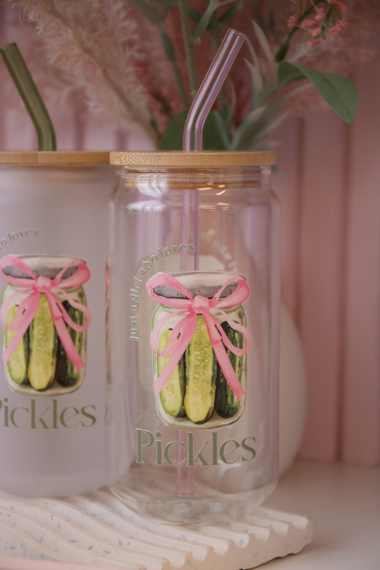 Just A Girl Who Loves Pickles Glass with Bamboo Lid and Straw