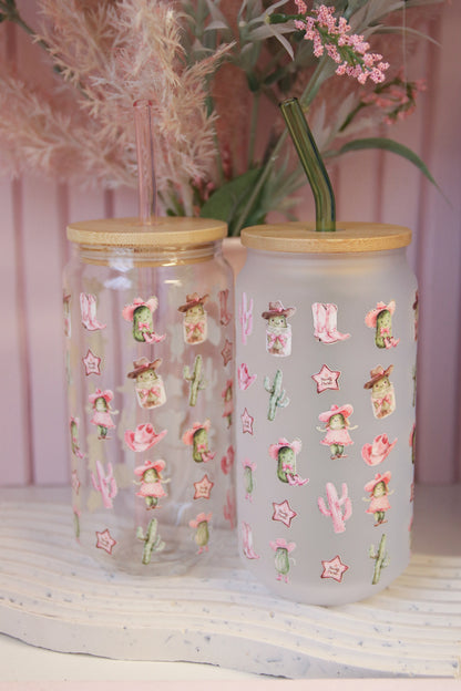 Western Pickle Glass with Bamboo Lid and Straw