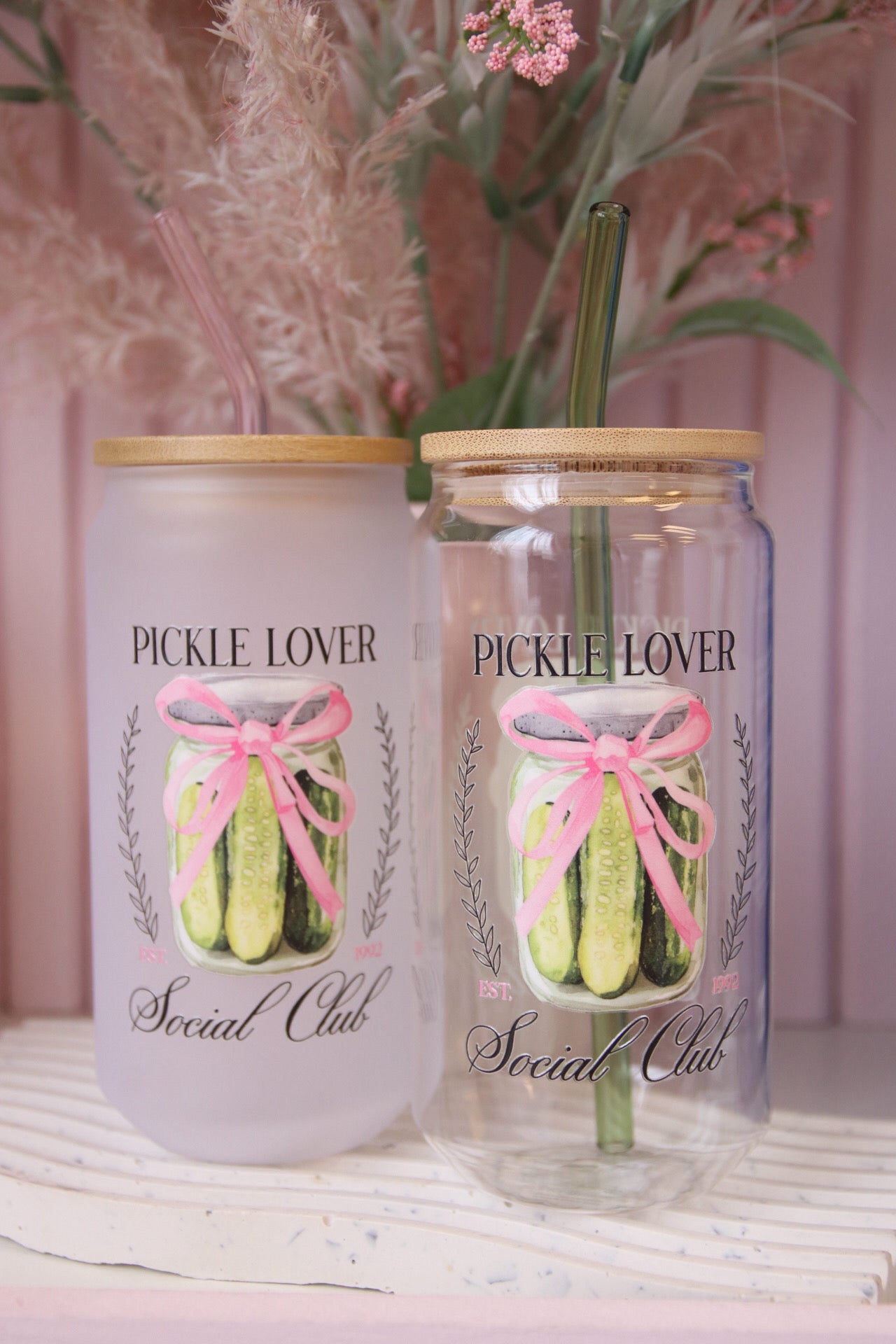 Pickle Lover Social Club Glass with Bamboo Lid and Straw