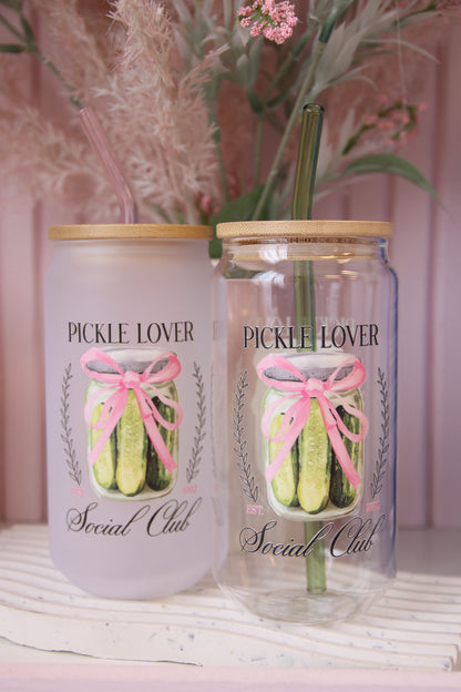 Pickle Lover Social Club Glass with Bamboo Lid and Straw