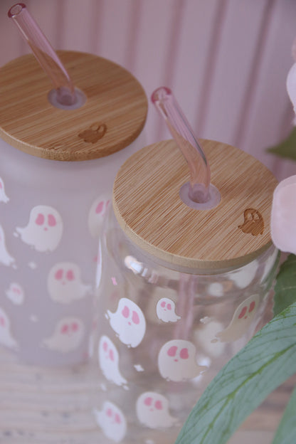 Ghost Glass with Bamboo Lid and Straw