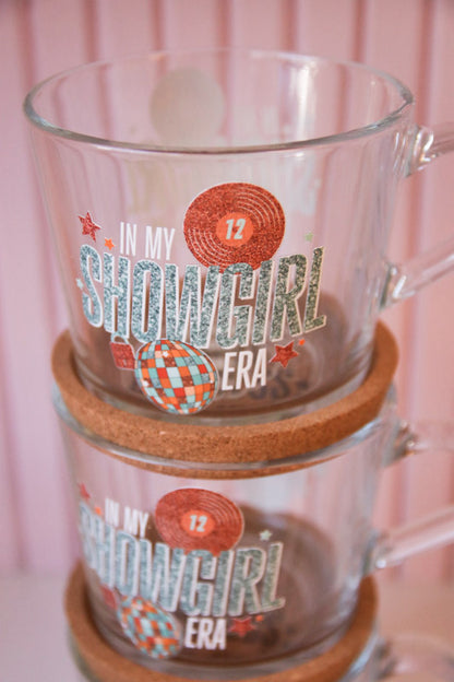 In My Showgirl Era Glass Mug with Handle and Cork Engraved Coaster