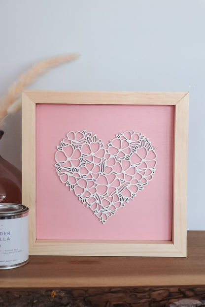Laser Cut Framed Heart Sign - Light Pink + White
