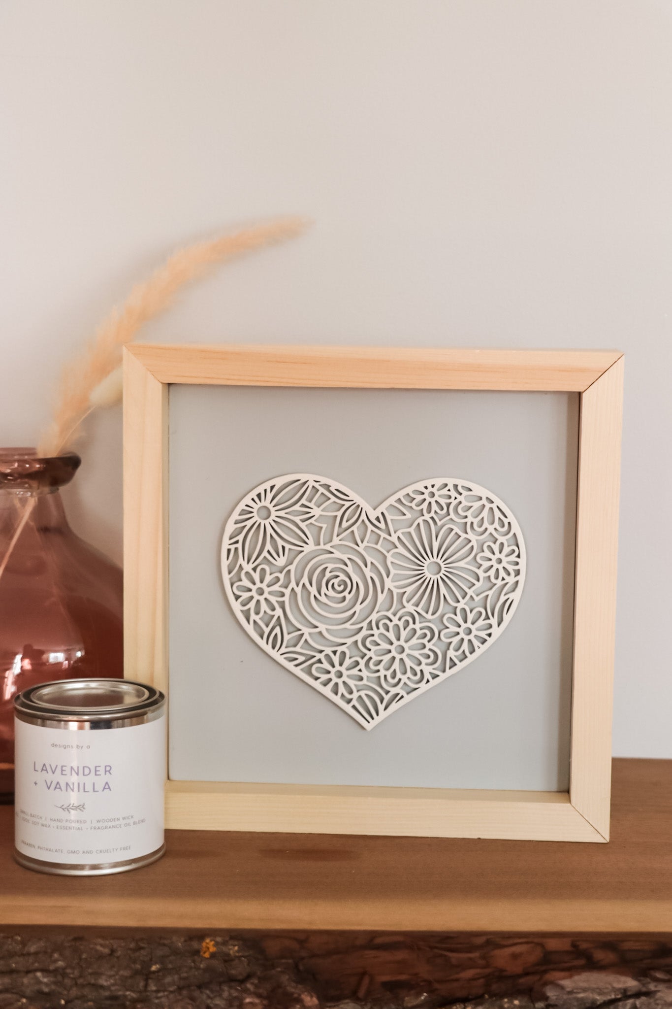 Laser Cut Framed Heart Sign - Grey and White