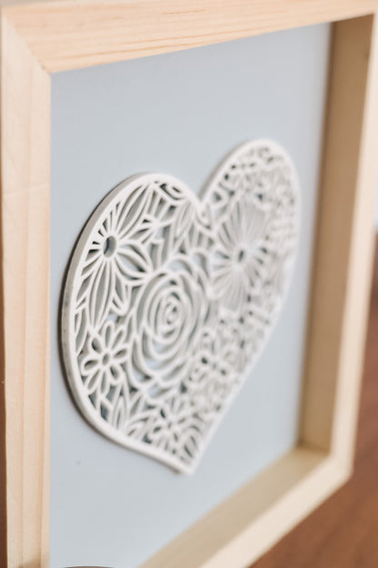 Laser Cut Framed Heart Sign - Grey and White