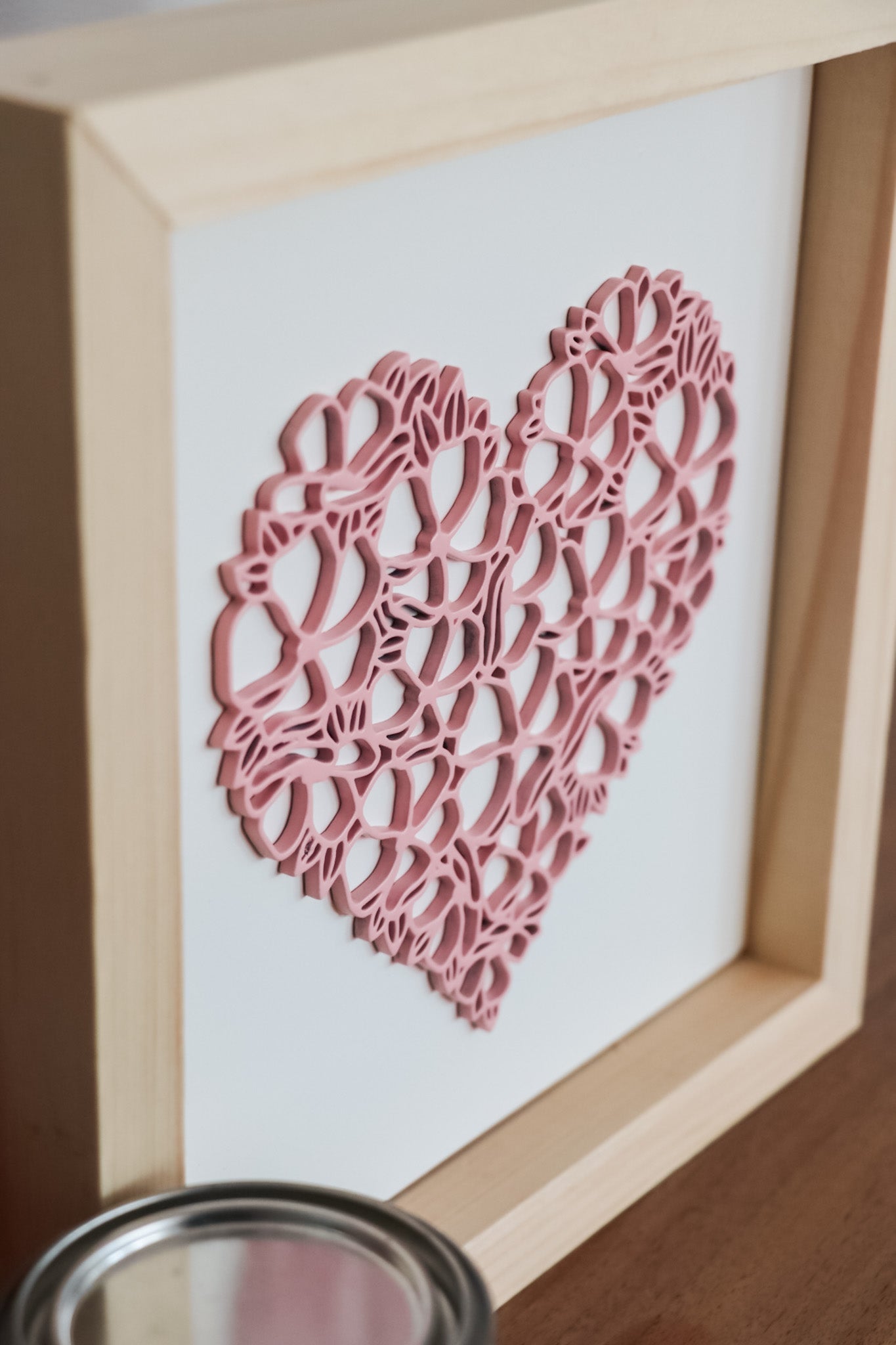 Laser Cut Framed Heart Sign - White with Pink