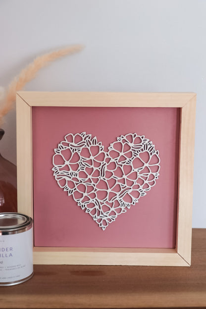 Laser Cut Framed Heart Sign - Mauve and White