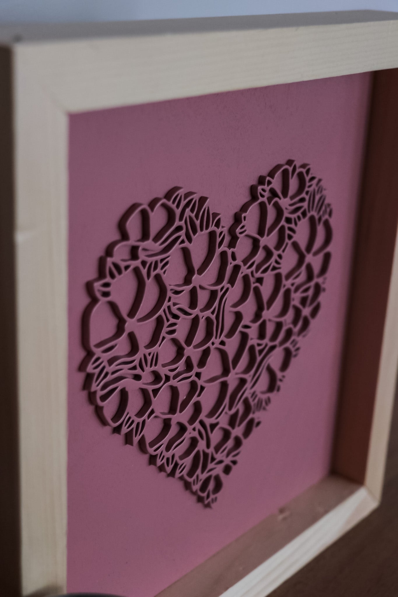Laser Cut Framed Heart Sign - Mauve and Mauve